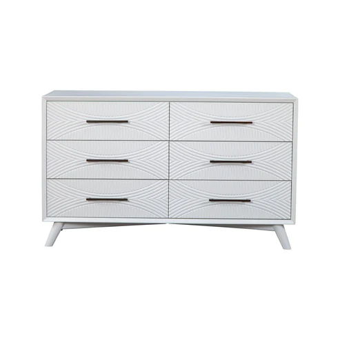 Solid Wood 6 Drawer Double Dresser - White