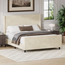 Load image into Gallery viewer, Corduroy Upholstered Bed Frame With Vertical Stripe Wingback And High Footboard
