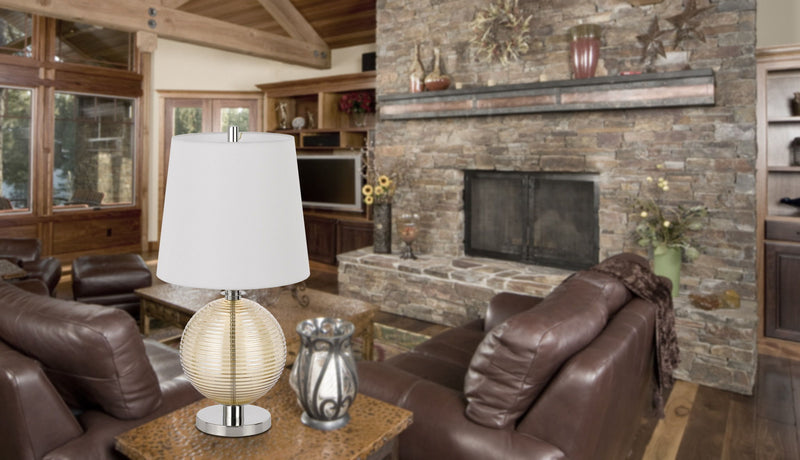 Metal Globe Table Lamp With White Empire Shade - Nickel