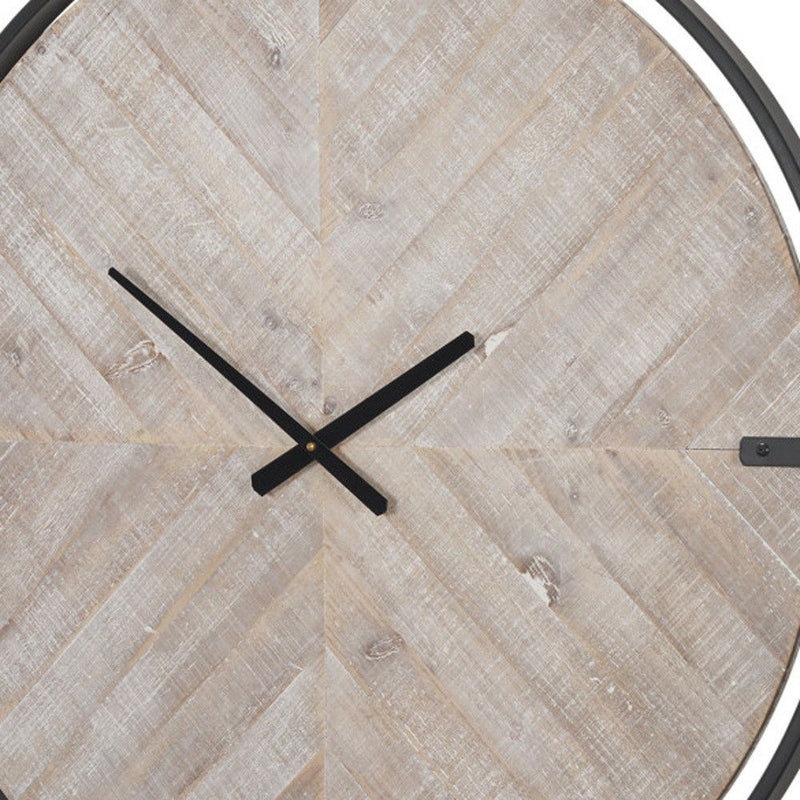 Analog Round Wall Clock - Black / Natural