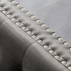 82.3" Width Modern Velvet Sofa Jeweled Buttons Tufted Square Arm Couch Grey,2 Pillows Included