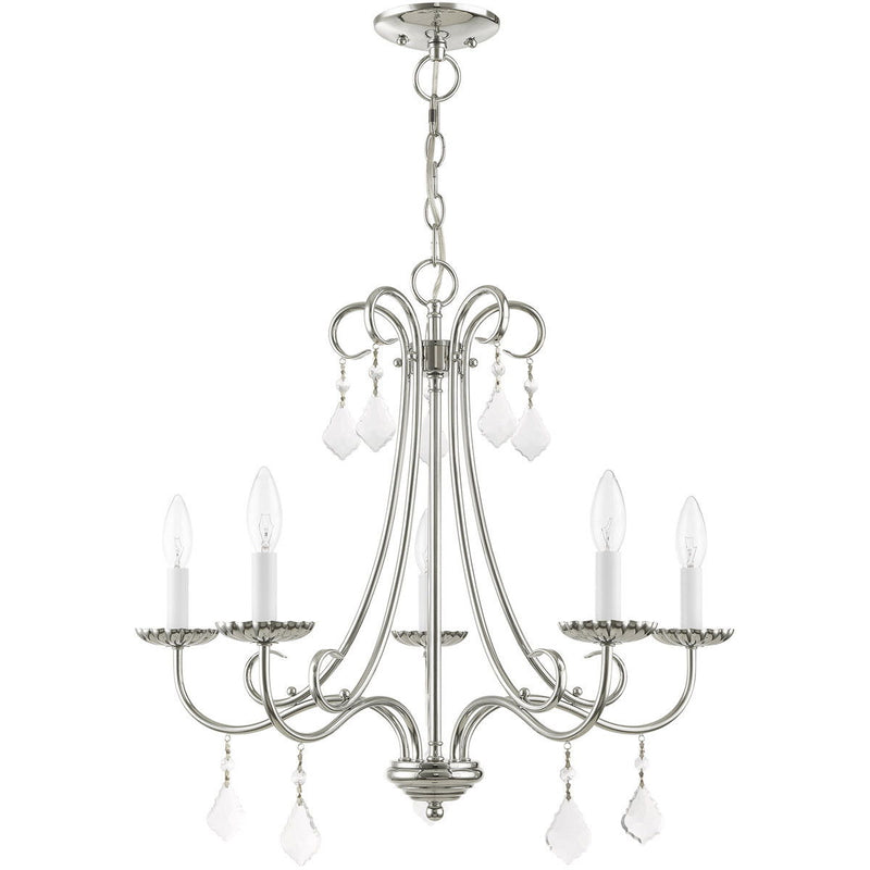 Five Light Metal Dimmable Chandelier With Shades - Silver / Clear