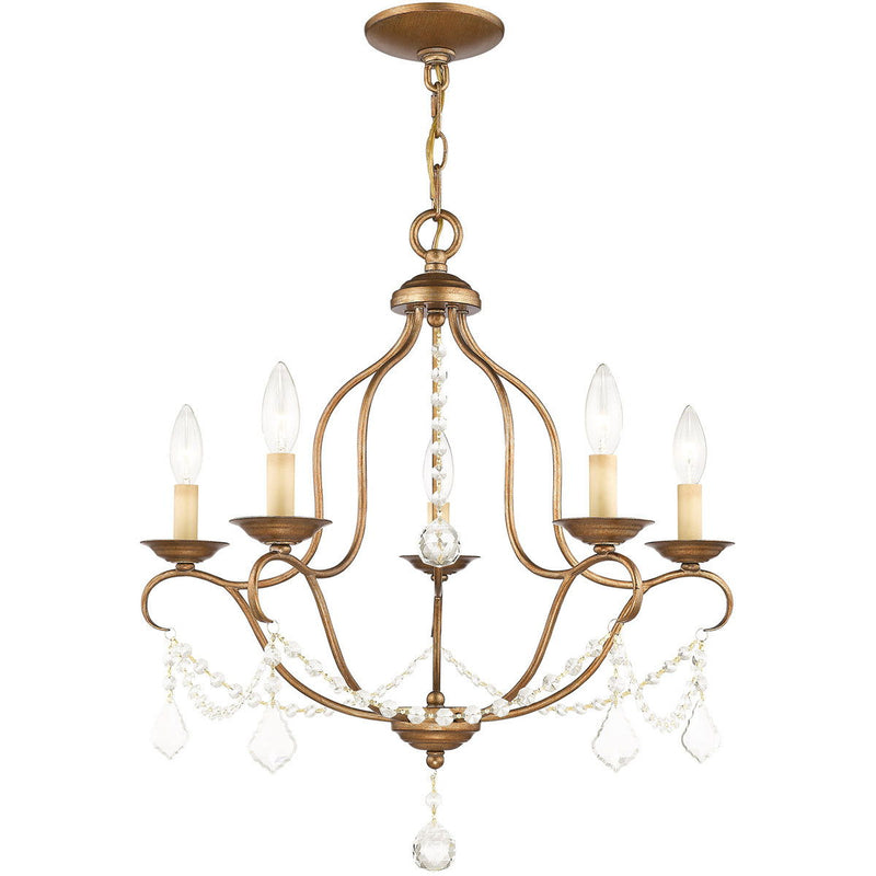 24" Five Light Dimmable Chandelier With Shades - Antiqued Gold