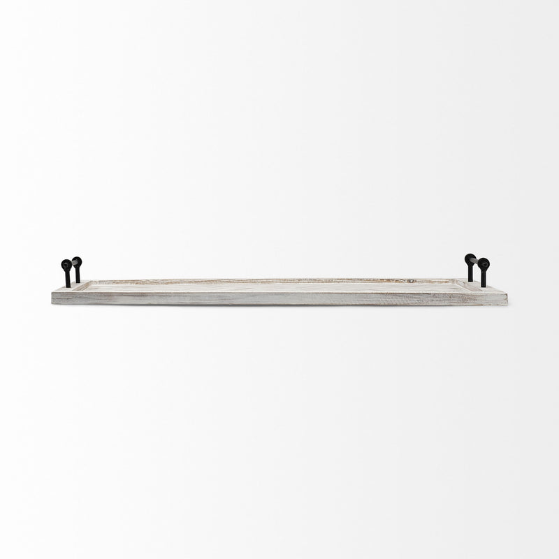35" Wood Indoor Outdoor Tray With Handles - White / Natural