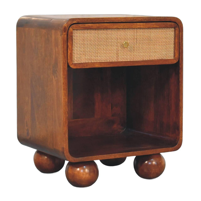 Solid Wood Cane Rattan One Drawer Nightstand - Chestnut