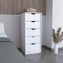 Load image into Gallery viewer, Manufactured Wood Five Drawer Tall And Narrow Dresser - White
