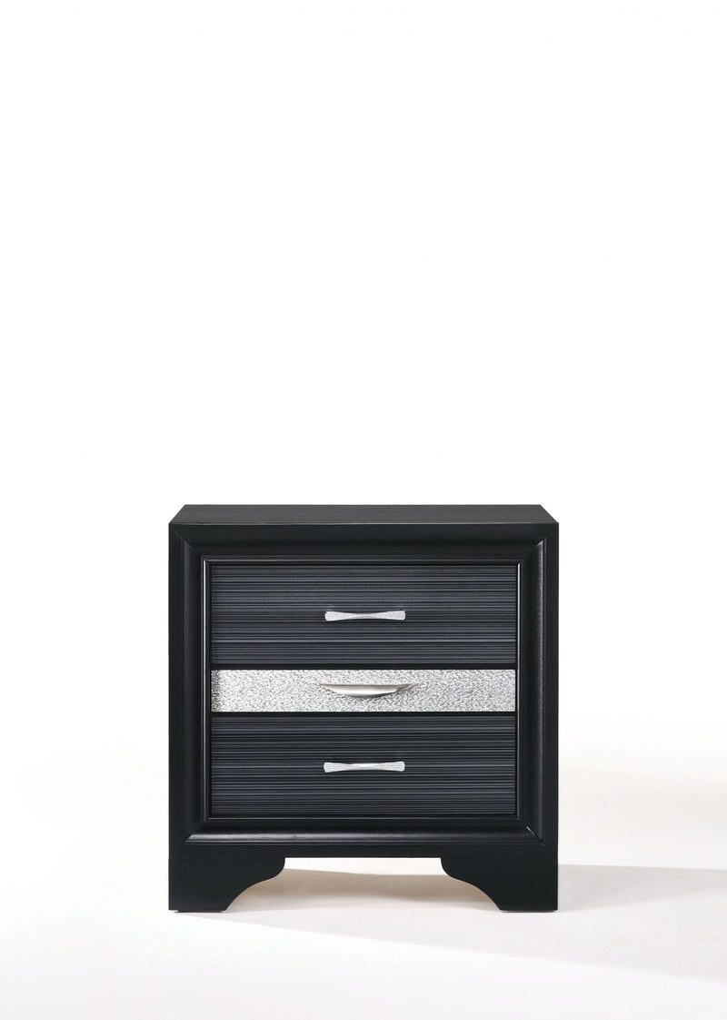 Rectangular Three Drawers Nightstand With Solid Wood Top - Black