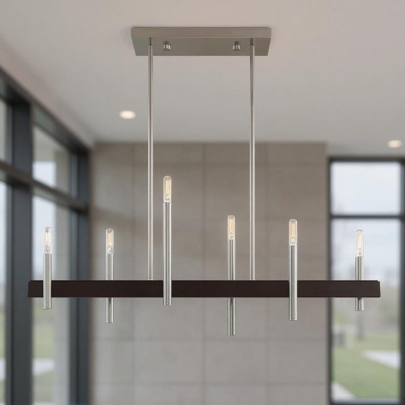 24'' Six Light Dimmable Chandelier With Shades - Nickel