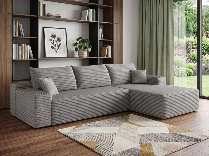 Corduroy Modular L Shaped Sofa And Chaise Sectional (762628) - Gray