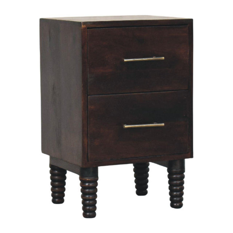 Solid Wood Spindle Two Drawer Nightstand - Mocha