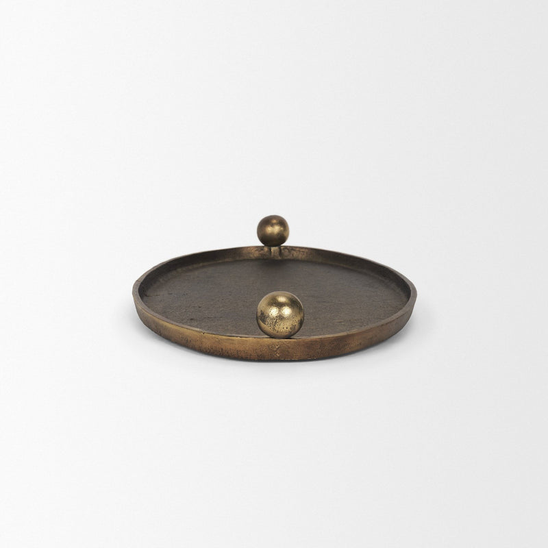 Aluminum Handmade Oval Vanity Tray With Handles - Antiqued Gold