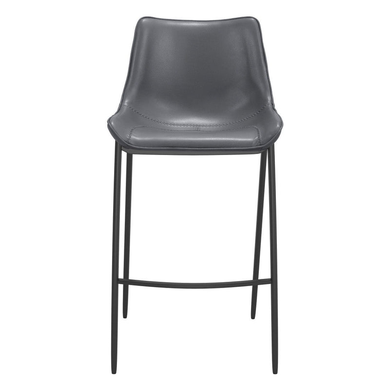 Faux Leather And Steel Bar Height Bar Chairs (Set of 2) - Dark Gray And Black