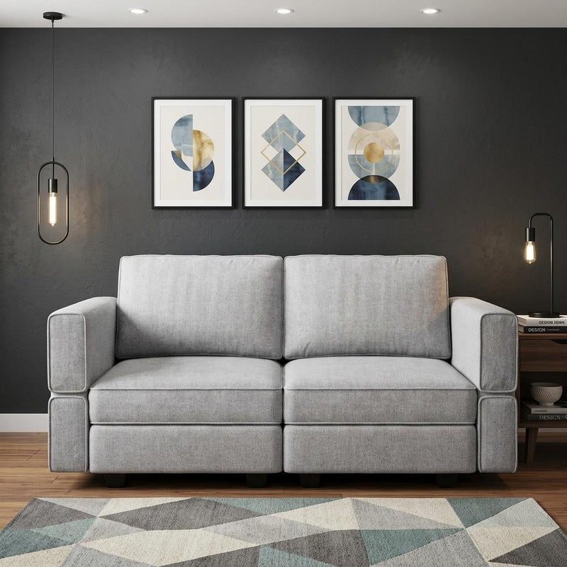 And Black Chenille Modular Loveseat With Storage - Light Gray