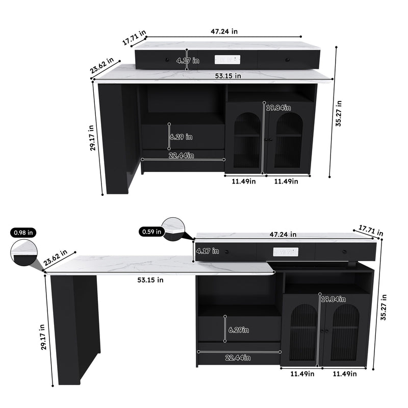 Kitchen Island With Extendable & Rotating Table