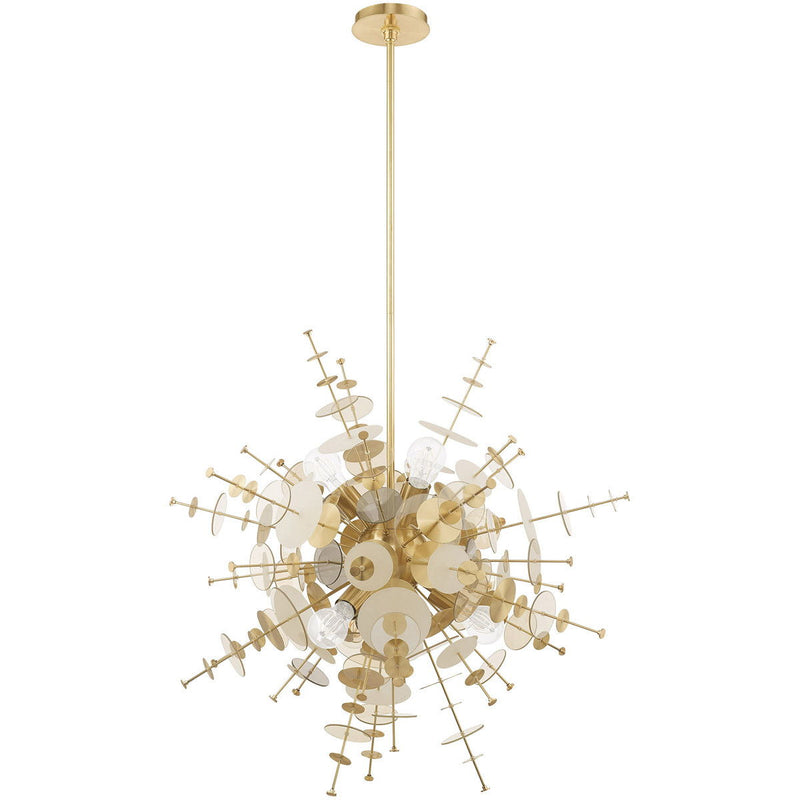 38" Six Light Dimmable Chandelier With Shades - Brass