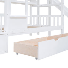 Load image into Gallery viewer, Twin-Over-Twin Castle Style Bunk Bed with 2 Drawers 3 Shelves and Slide - White
