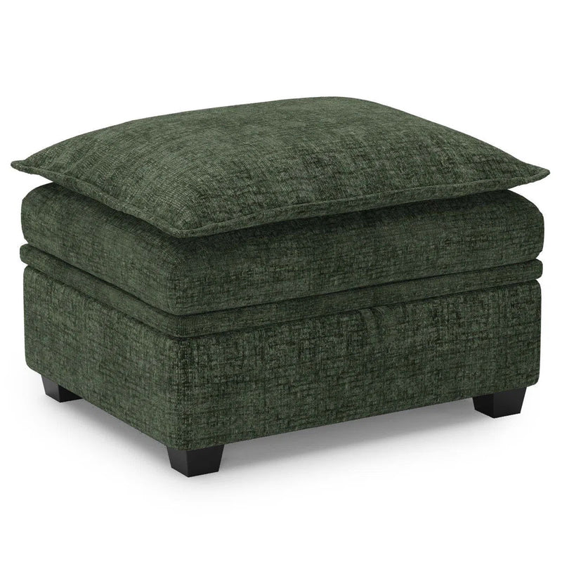 Chenille Storage Ottoman - Green / Black