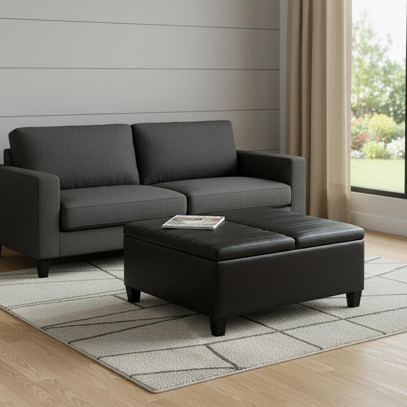 Leather Cocktail Ottoman With Storage - Black & Espresso