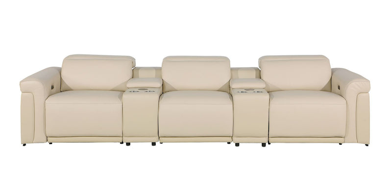 Italian Leather Reclining USB Sofa And Storage (720363) - Beige
