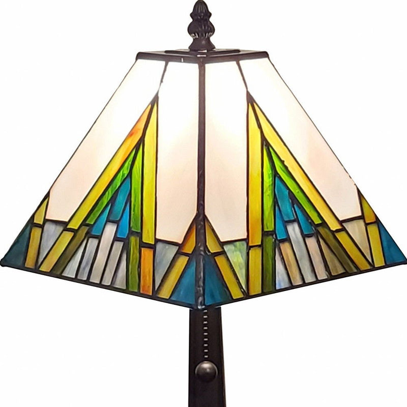 15" Metal Candlestick Table Lamp With Shade - Dark Brown / Beige / Green