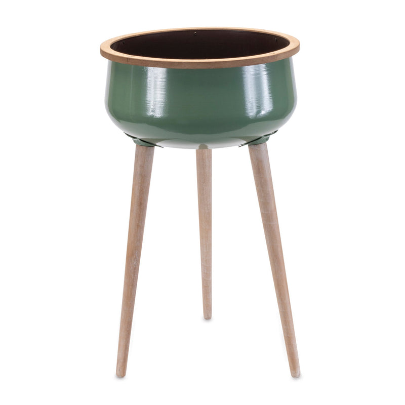 Metal And Wood 130" Ounce Round Elevated Planter - Green And Natural