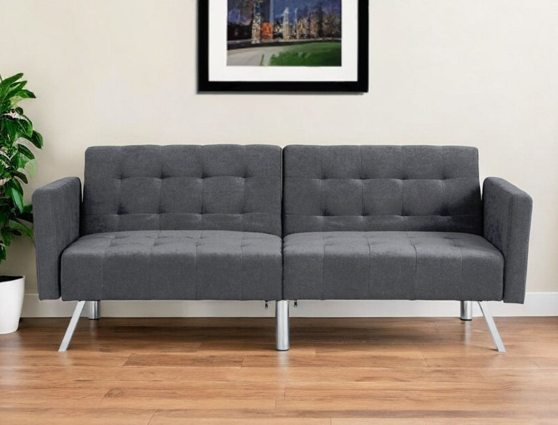 Linen Sleeper Sofa With Silver Legs - Dark Gray