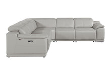 Load image into Gallery viewer, Italian Leather Power Reclining U Shaped Five Piece Corner Sectional With Console - Light Gray
