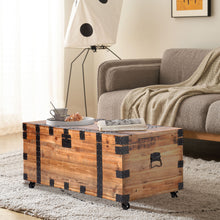 Load image into Gallery viewer, Trunk Table With Four Wheel Large Capacity Storage Coffee Table - Natural / Black
