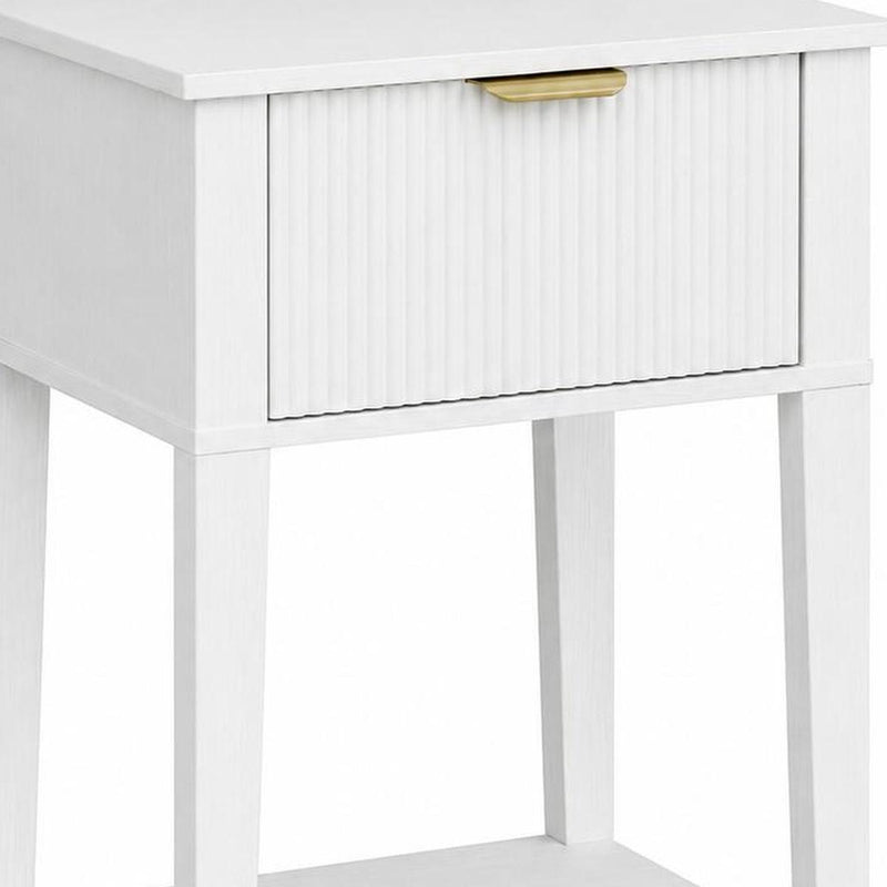 Wood Ribbed Texture One Drawer Nightstand - White
