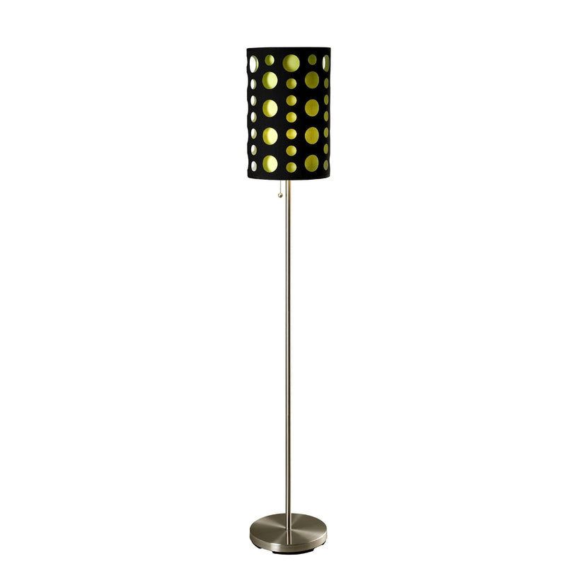 Steel Novelty Floor Lamp With And Green Drum Shade - Silver / Black