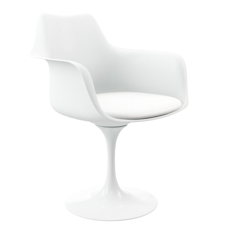 Upholstered Faux Leather Dining Swivel Arm Chair - White
