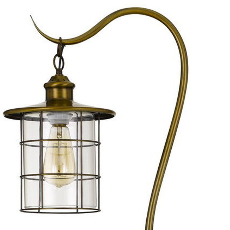 Traditional Shaped Floor Lamp With Bronze Transparent Glass Drum Shade - Brass