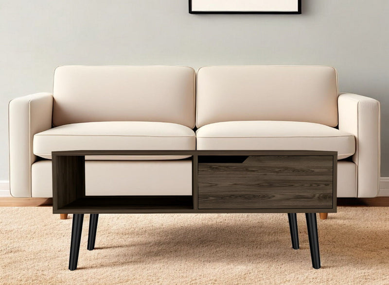 Coffee Table With Drawer And Shelf - Brown And Black
