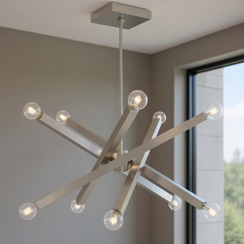 24" Ten Light Dimmable Chandelier With Shades - Nickel