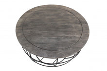 Load image into Gallery viewer, Wash Solid Wood And Cast Iron Round Distressed Coffee Table - Gray
