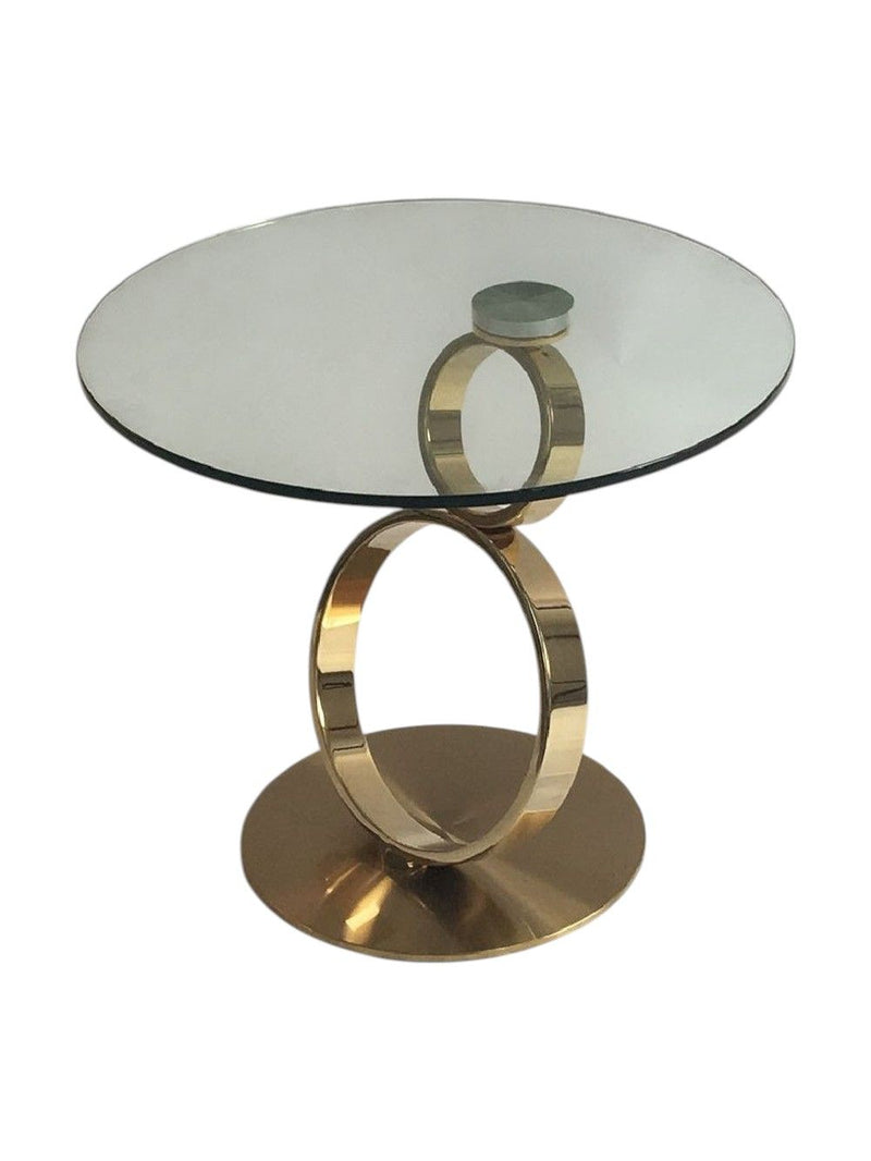 Glass And Metal Round Pedestal End Table - Clear / Gold