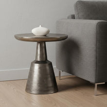 Load image into Gallery viewer, Distressed Iron Round Pedestal End Table - Silver

