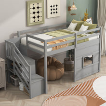 Load image into Gallery viewer, Loft Bed With Storage Staircase, Window &amp; LED Light
