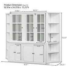 Load image into Gallery viewer, Retro Style Wall Suit With Glass Doors, 75.25" Tall Display Cabinets &amp; Triangle Sided Bookshelves - White
