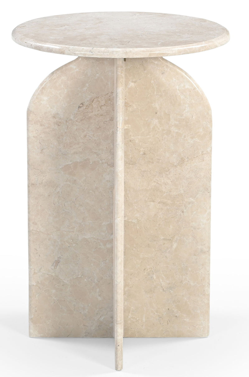 Marble Round Pedestal End Table - Cream