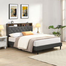Load image into Gallery viewer, Modern Upholstered Platform Bed Frame With Button Tufted Headboard And USB Ports
