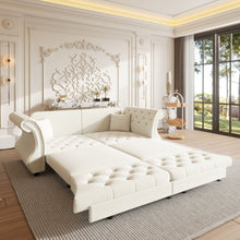 Load image into Gallery viewer, Oversized Chesterfield Pull Out Sofa Bed, Roll Arm Couch With Flower Tufting For Living Room
