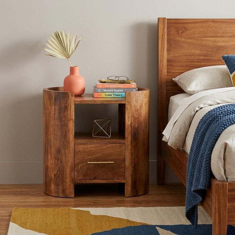 Solid Wood One Drawer Nightstand - Golden Brown