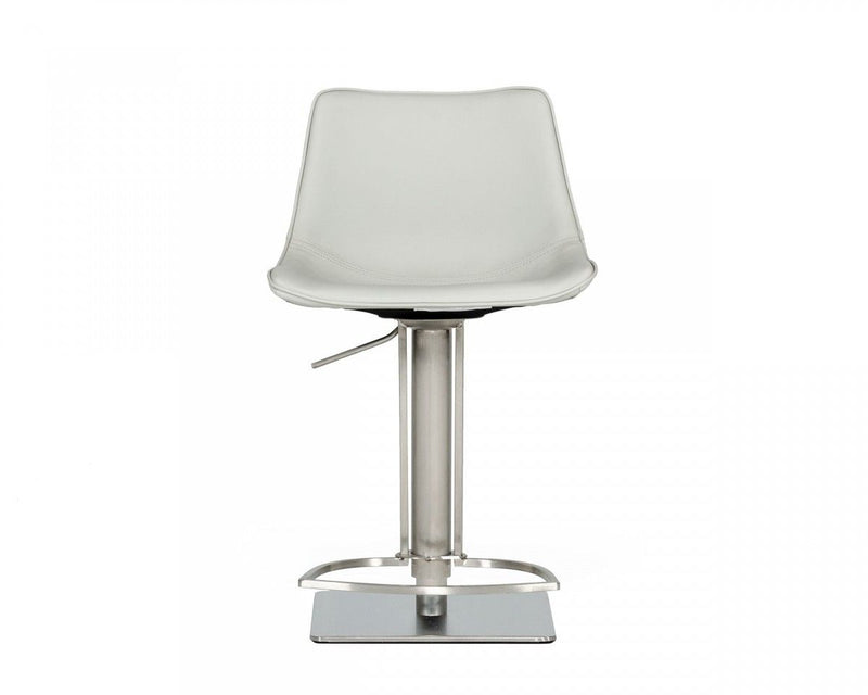 29" Faux Leather And Stainless Steel Swivel Low Back Bar Height Bar Chair - Light Gray And Silver