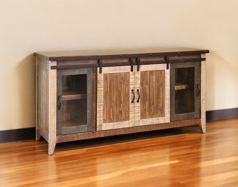 Wood Cabinet, Enclosed Storage Distressed TV Stand - Brown