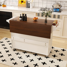 Load image into Gallery viewer, Kitchen Island Cart With Foldable Tabletop &amp; Drop Leaf Mobile Breakfast Bar With Wood Top And Storage - White / Walnut
