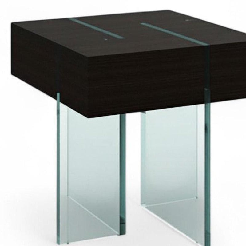 Glass Square Sled End Table - Clear / Espresso