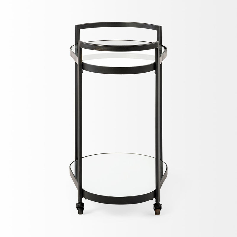 Cyclider Metal With Two Mirror Glass Shelves Bar Cart - Black