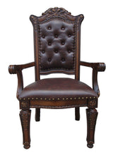 Load image into Gallery viewer, Tufted And Redwood Upholstered Faux Leather And Solid Wood Dining Arm Chairs (Set of 2) - Brown
