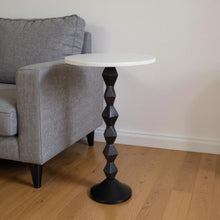 Load image into Gallery viewer, 25" Marble And Aluminum Round Pedestal End Table - Black And White
